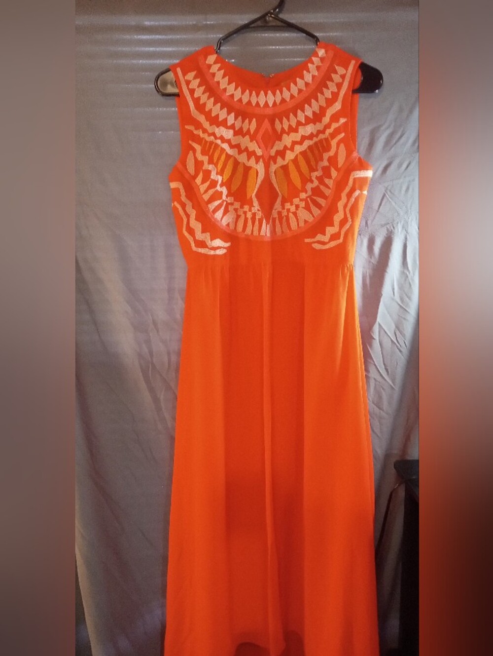 Gianna Bini Sleeveless Orange Maxi Dress with Embroidered Yoke